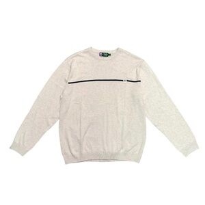 Chaps Crewneck Sweater in Light Gray with Navy Trim
